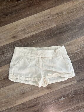bebe Cream Drawstring Linen Blend Shorts